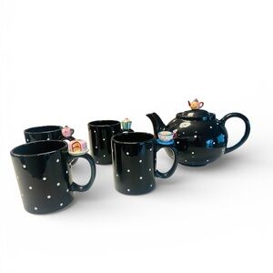 Department 56 Tea Party collection black and white polka dot teapot and mug set